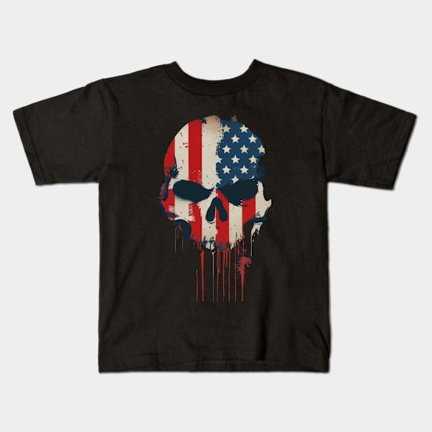 USA Skull Flag Kids T-Shirt by TooplesArt